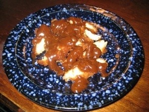 Peanut Chicken on Blue Plate