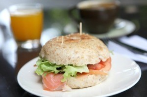Bagel with smoked salmon.