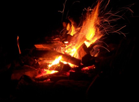 Scenery: Campfire in New Hampshire, at night
