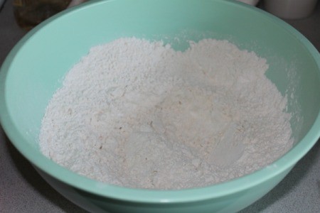 Bowl of dry ingredients for Coconut Cake