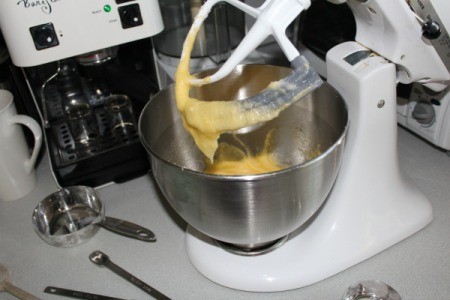 Butter and sugar in mixer bowl
