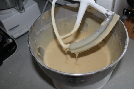 Coconut Cake batter in mixer