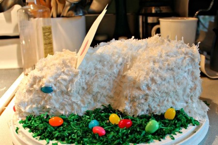 Easter bunny cake using coconut cake recipe