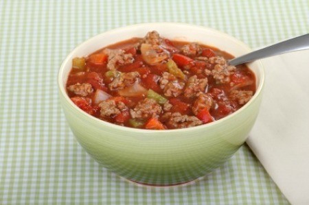 Hamburger Soup in Green Bowl