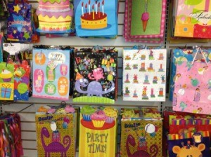 Photo of gift bags at a store.