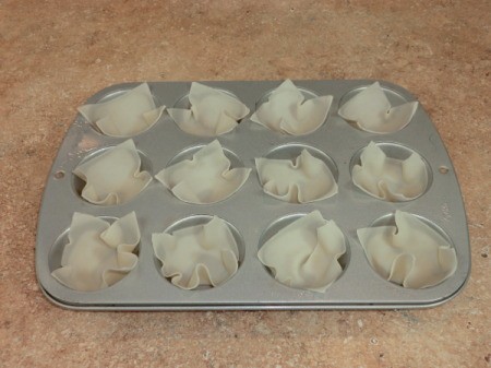 Wonton Wrappers in Muffin Tin