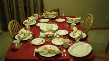 Table set for a holiday meal.