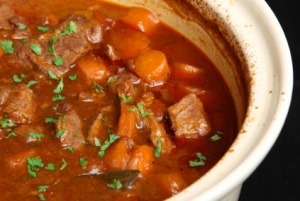Photo of beef stew made in a crockpot.