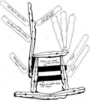 Diagram of how to make a clothes pin rocking chair.