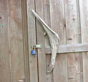 Closeup of driftwood door handle.