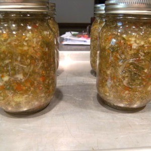 Quart jars of pickle relish