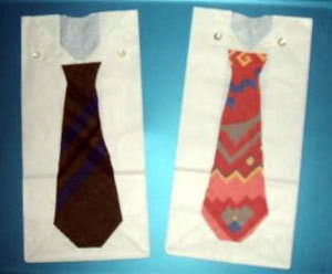 Father's Day gift bags shaped like a shirt and tie.