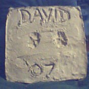 Stepping stone with David's name.
