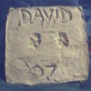 Stepping stone with David's name.