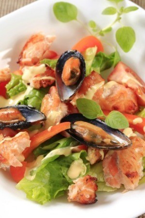 Seafood Salad in White Bowl