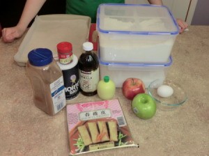 Ingredients for apple egg rolls.