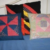 Pillows made from quilt squares.
