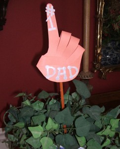 Pink foam hand plant poke for Dad.