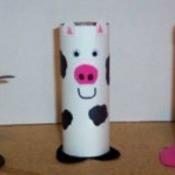 Recycled Barnyard Animals - toilet paper tube pig, cow, and dog