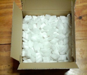 A box with packing peanuts in it