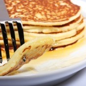 A stack of pancakes.