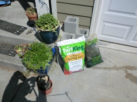 Cinder Block Step Planter - planter with soil and gravel