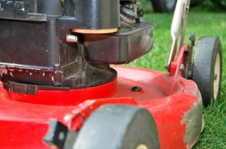 Photo of a push lawn mower.