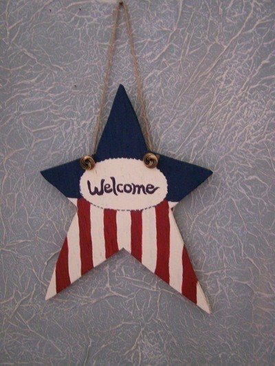 Red, white, and blue wooden star decoration.