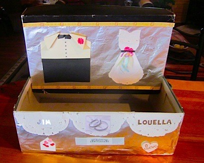 Decorated shoe box for wedding cards.