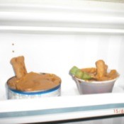 Frozen dog treats in the freezer.