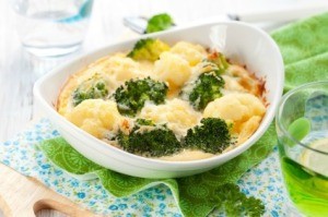 Broccoli Cauliflower Casserole in White Dish