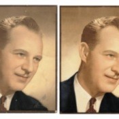 A vintage photo of a man before and after restoration.