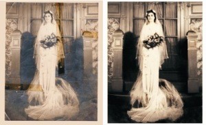 A photo of a bride before and after restoration