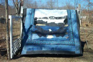 Quilt made from recycled jeans.