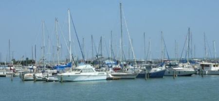Marina on waterfront.