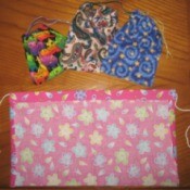 Small fabric bags made from fabric scraps.