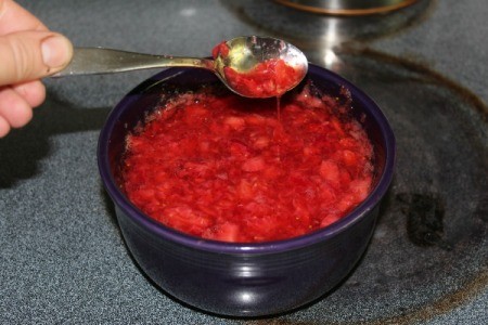 Mashed strawberries start to set