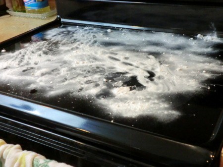 Baking soda scattered on a smoothtop stove.
