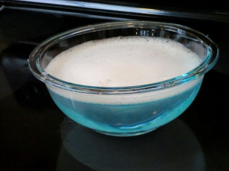 A bowl of Dawn dishwashing liquid and water.