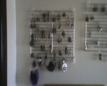 Earrings on rack.