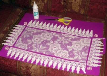 Lace Toilet Tank Topper - Cut piece of lace.