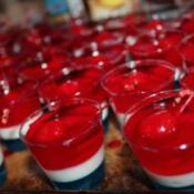 Jello firecrackers in red, white and blue with a cherry.