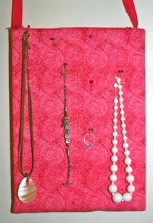 Fabric covered Styrofoam jewelry organizer.