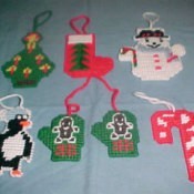 Plastic canvas ornaments.