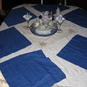 Dining table set with winter decorations.