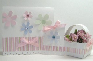 Paper Craft Gift Set - Card, tag, and basket.