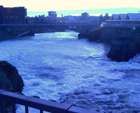 Bluish photo of the falls.