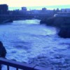 Bluish photo of the falls.