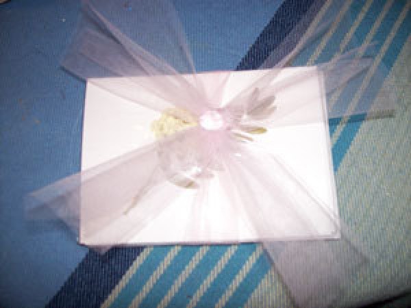 Finished card with tulle decorative bow.