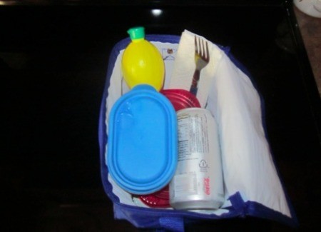 Lunch box with lemon squeeze bottle as ice pack.